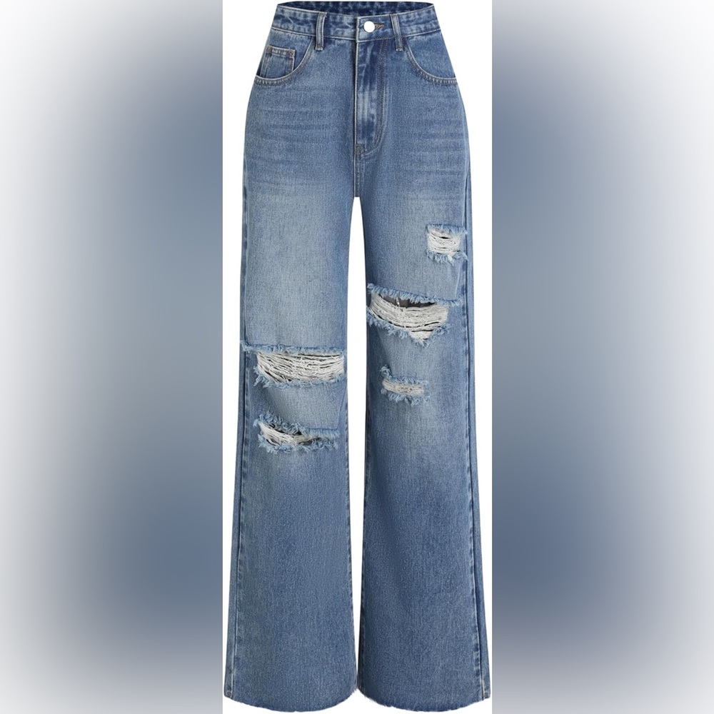 NWT CIDER Women’s Ripped Jeans High Waisted Distressed Baggy Pants